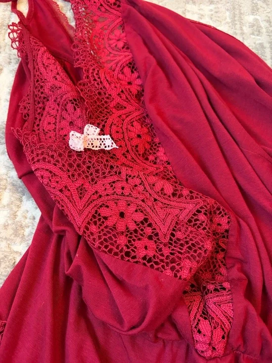 Victoria's Secret Burgandy Lace-Trim Romper Pajama sz:XS - Picture 6 of 8